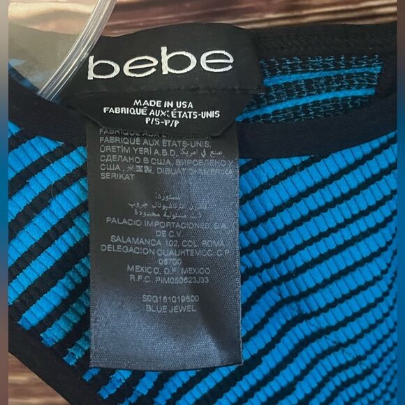 Bebe Bodycon Blue and Black Striped Dress. Size Small. - Picture 5 of 6